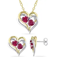 Julianna B Sterling Silver Created Ruby & Diamond Earring & Pendant Set