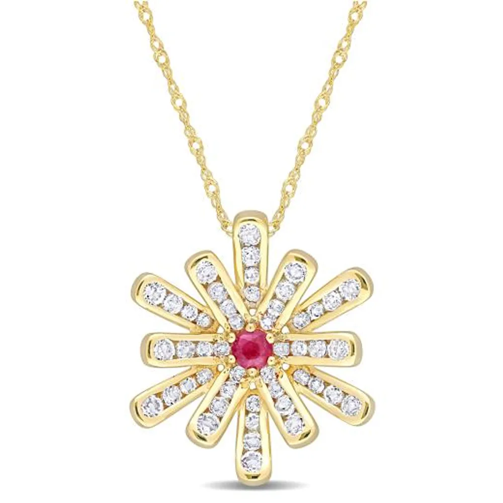 Julianna B 10K Yellow Gold Ruby & White Topaz Pendant