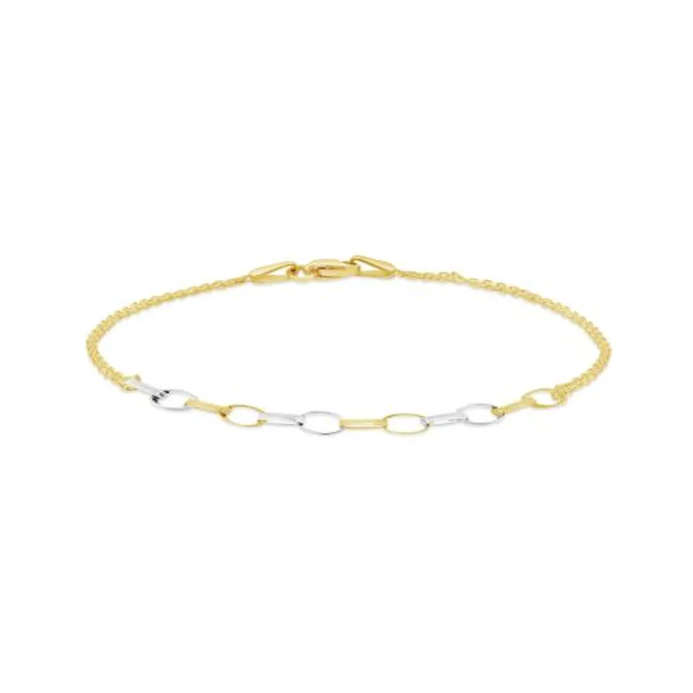10K Yellow and White Gold 7.75" Circles Chain Bracelet