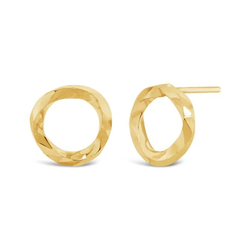 10K Yellow Gold Open Circle Diamond Cut Earrings