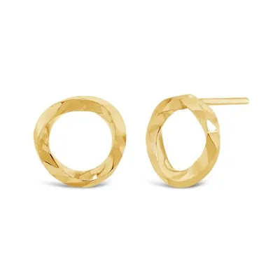 10K Gold Open Circle Diamond Cut Earrings