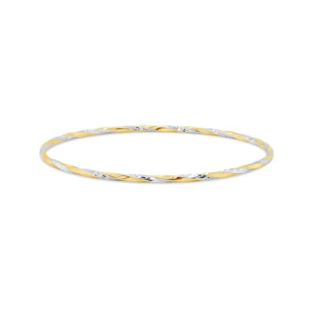 10K Yellow and White Gold 65mm Twisted Slip-On Bangle