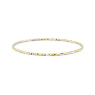 10K Yellow and White Gold 65mm Twisted Slip-On Bangle
