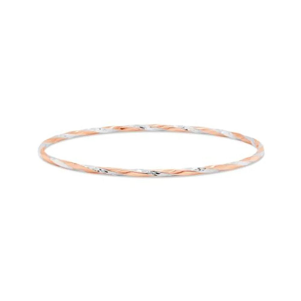 10K Rose and White Gold 65mm Twisted Slip-On Bangle