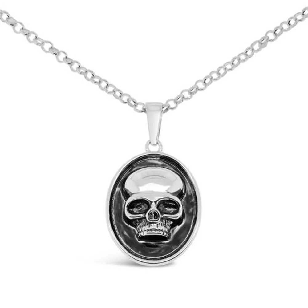 Sterling Silver Skull Pendant with 24" Rolo Chain