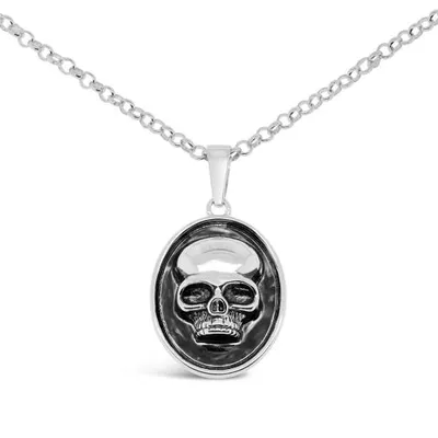 Sterling Silver Skull Pendant with 24" Rolo Chain