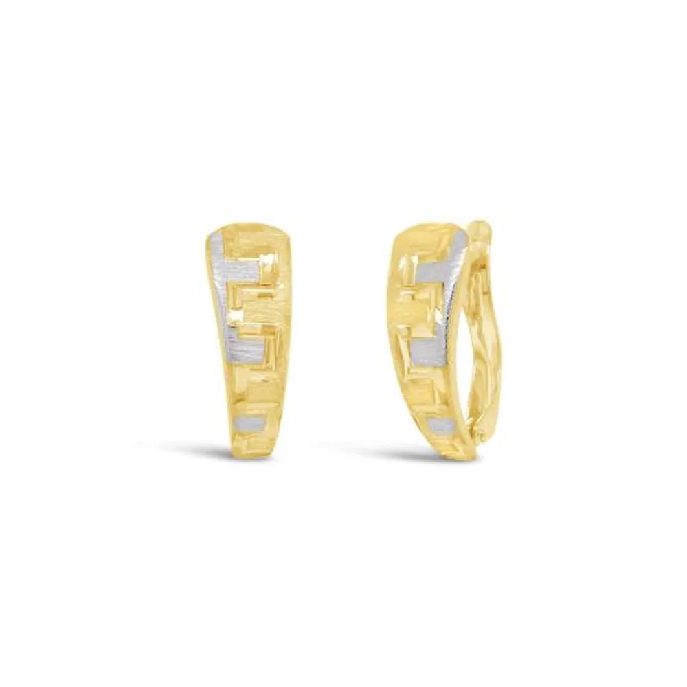 10K Yellow and White Gold Stampato Diamond Cut Earrings