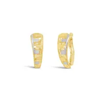 10K Yellow and White Gold Stampato Diamond Cut Earrings