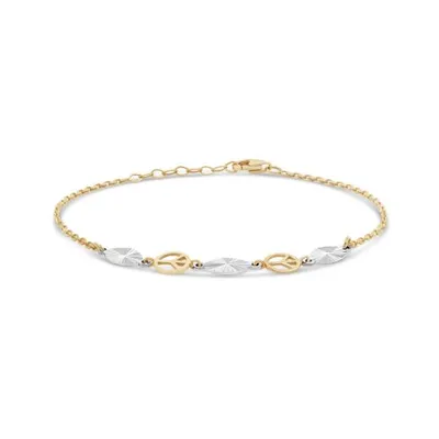 10K Yellow and White Gold 7.25" Peace Bracelet