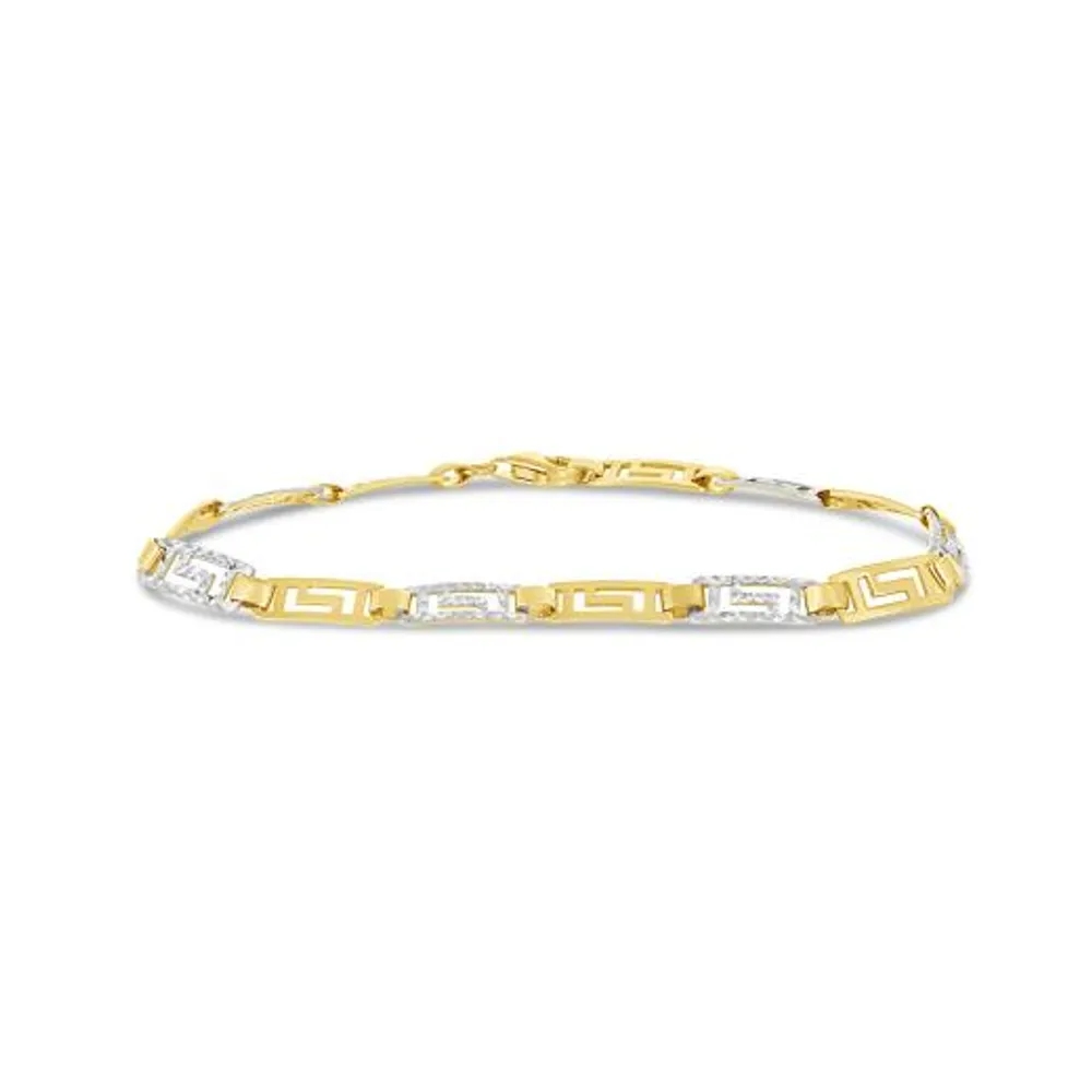 10K Yellow and White Gold 7.25" Greek Bracelet