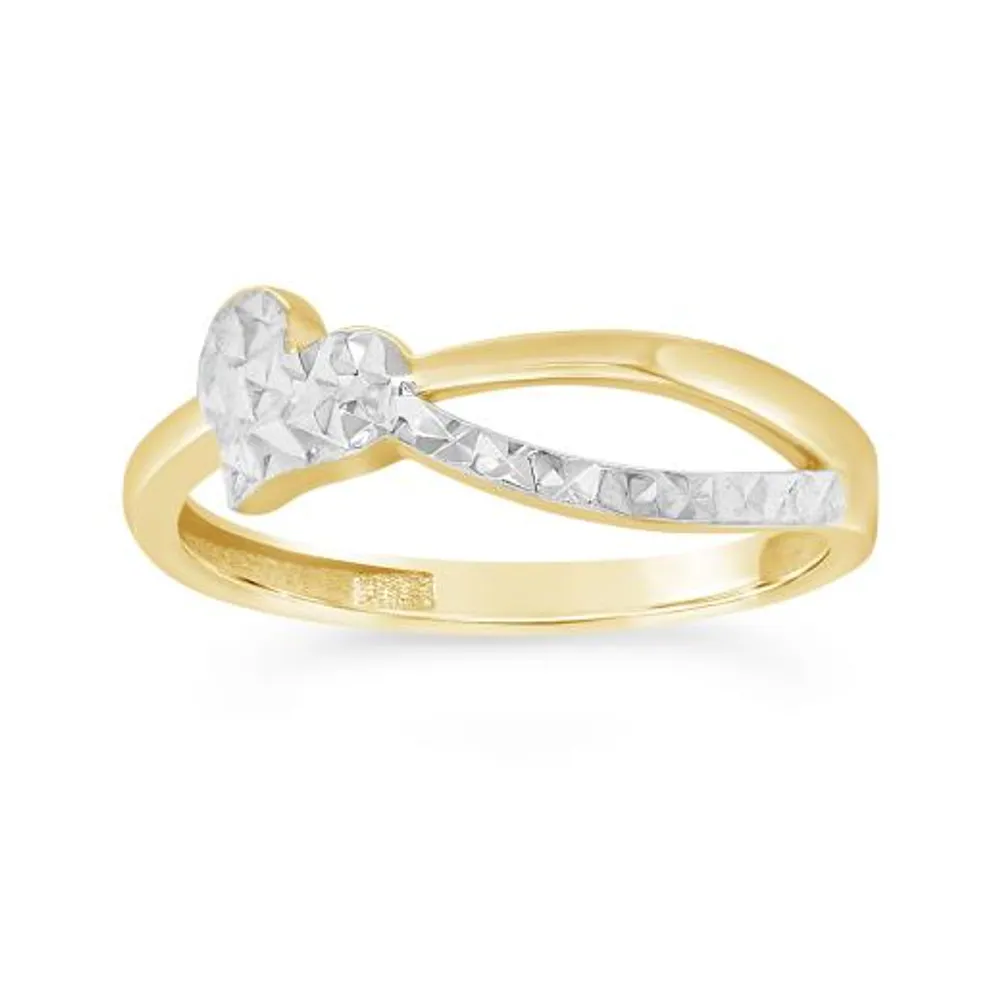 10K Yellow and White Gold Heart Ring