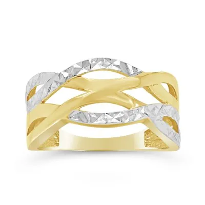 10K Yellow and White Gold Celtic Diamond Cut Ring