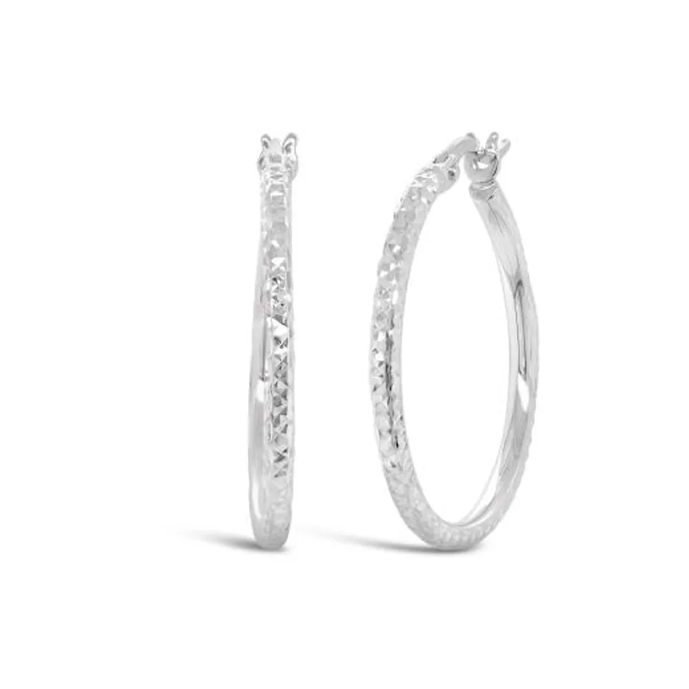 10K White Gold 20mm Diamond Cut Hoops