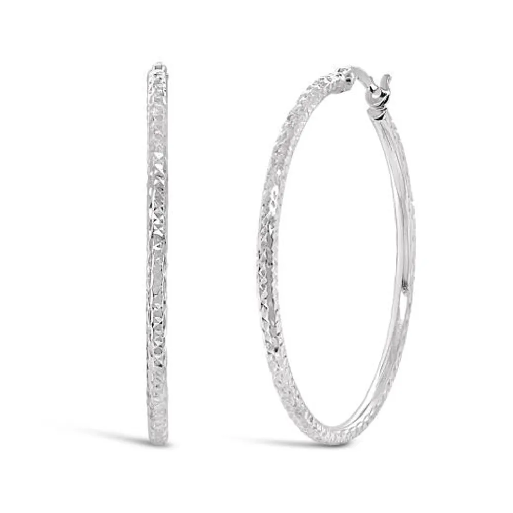 10KWhite Gold 30mm Diamond Cut Hoops