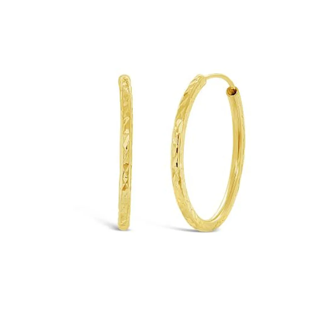 10K Yellow Gold Diamond Cut Endless Hoops