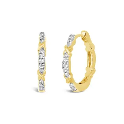 10K Yellow Gold 0.10CTW Diamond Crisscross Hoops