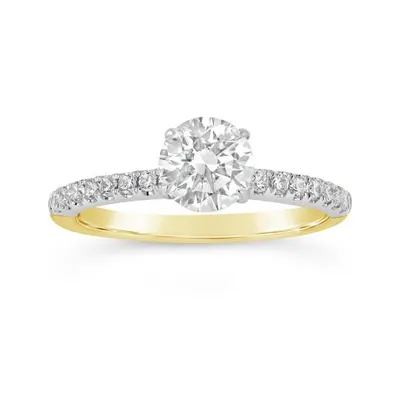 14K Yellow & White Gold 1.25CTW Diamond Solitaire with Side Accents Ring