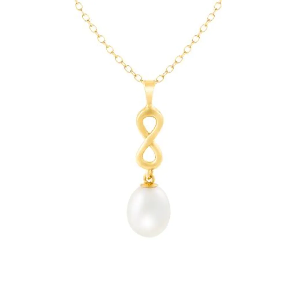 10K Yellow Gold 7-8mm Pearl Infinity Pendant