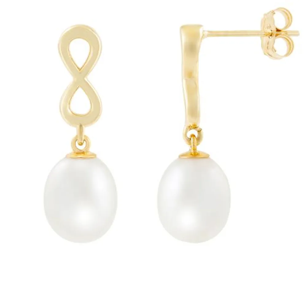 10K Yellow Gold 7-8mm Pearl Infinity Earrings