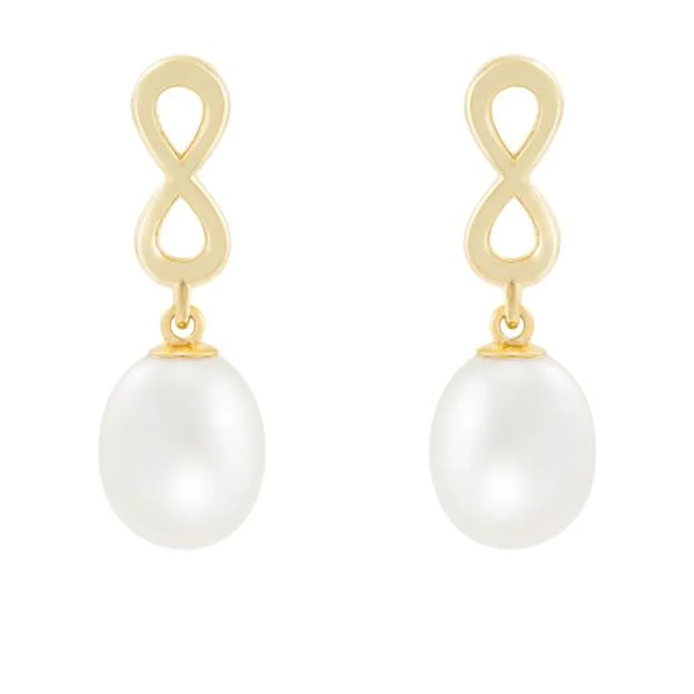 10K Yellow Gold 7-8mm Pearl Infinity Earrings