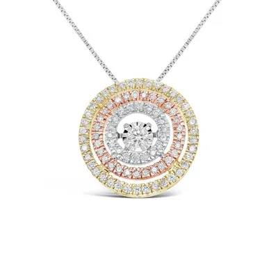 10K Tri-Colour Gold 0.48CTW Dancing Diamond Circle Pendant