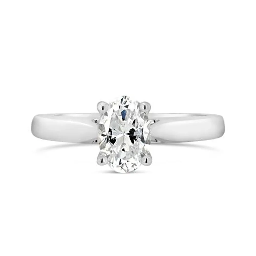 14K White Gold Oval Cut Diamond Solitaire Ring 1.00CT I2/I