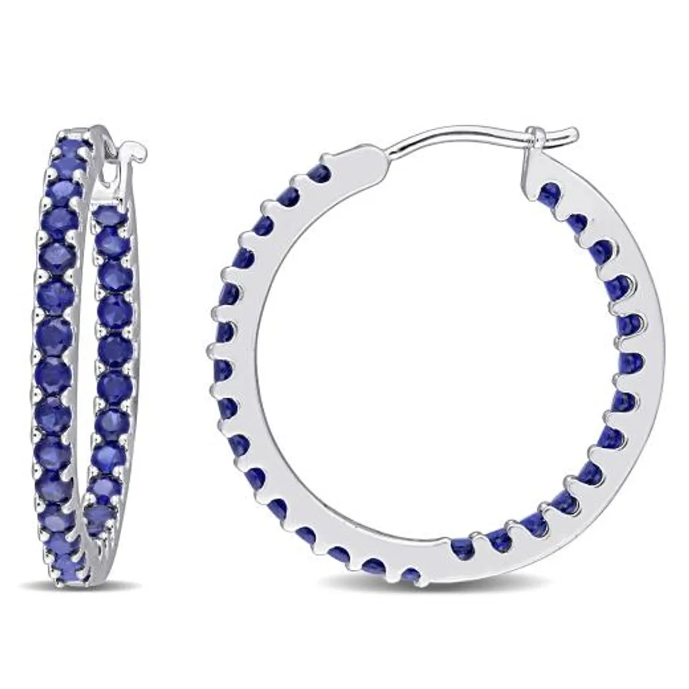 Julianna B 10K White Gold Created Blue Sapphire Hoop Earrings