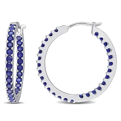 Julianna B 10K White Gold Created Blue Sapphire Hoop Earrings