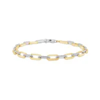 10K Yellow Gold & Sterling Silver 0.29CTW Diamond Paperclip Bracelet