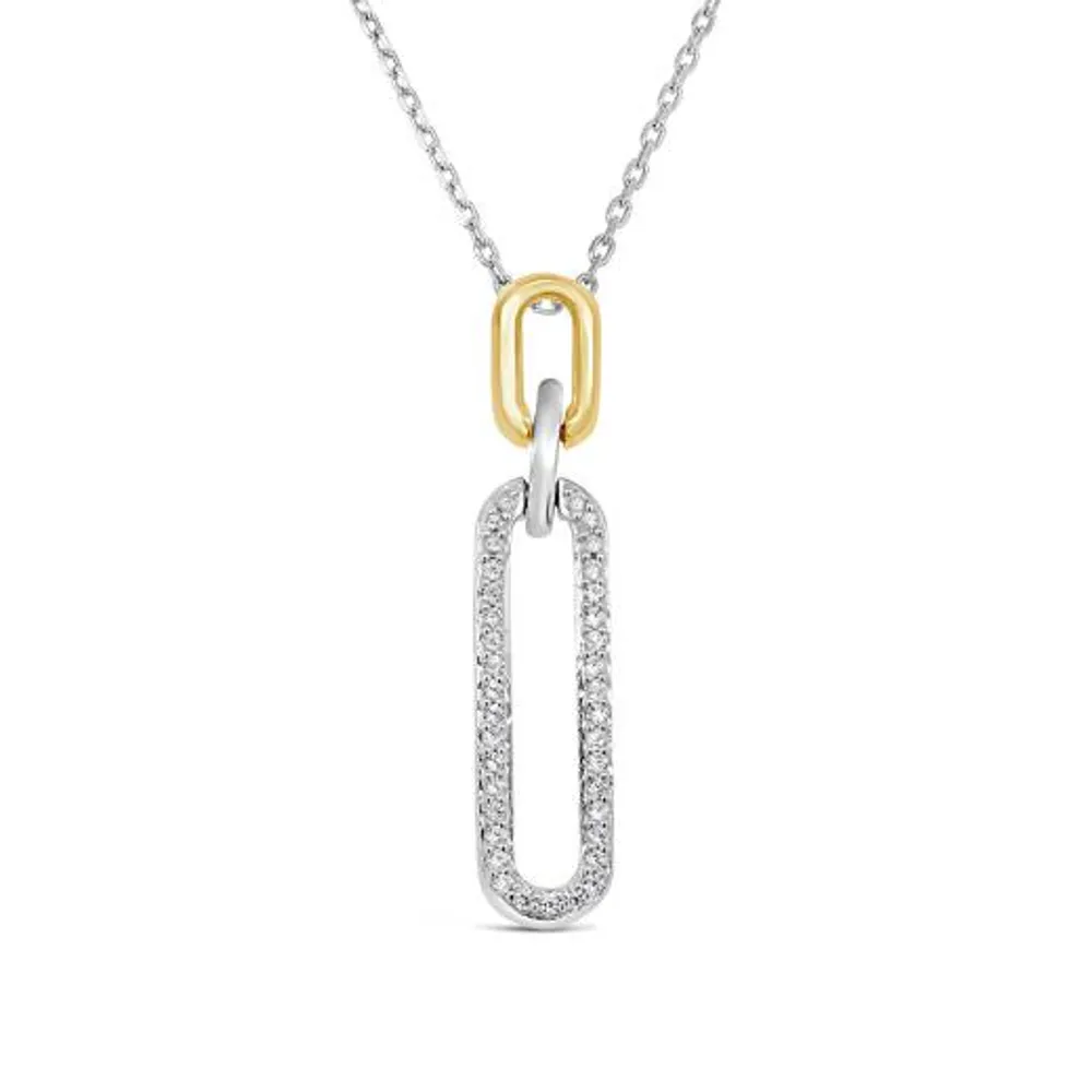 Sterling Silver & 10K Yellow Gold 0.11CTW Diamond Paperclip Pendant