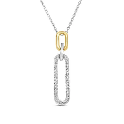 Sterling Silver & 10K Yellow Gold 0.11CTW Diamond Paperclip Pendant