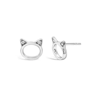 Sterling Silver 0.04CTW Diamond Cat Stud Earrings