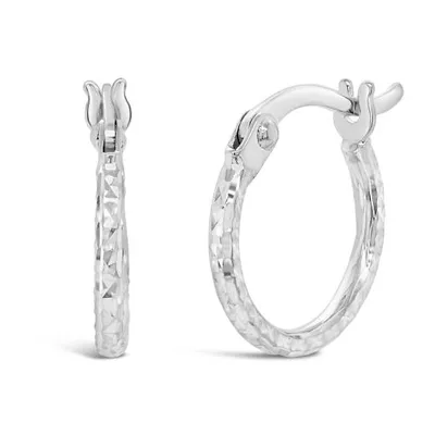 14K White Gold 1.5mm x 10mm Diamond Cut Polished Hoops