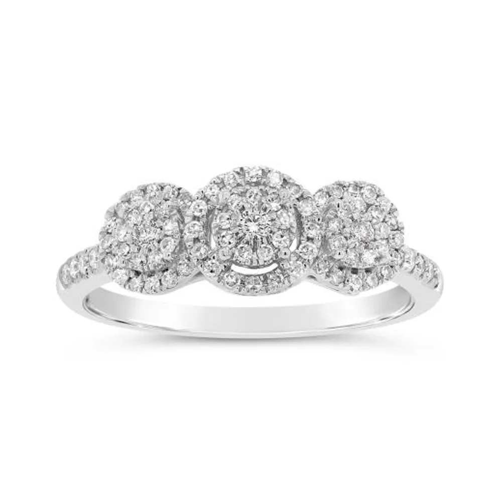 10K White Gold 0.32CTW Diamond Three Cluster Ring