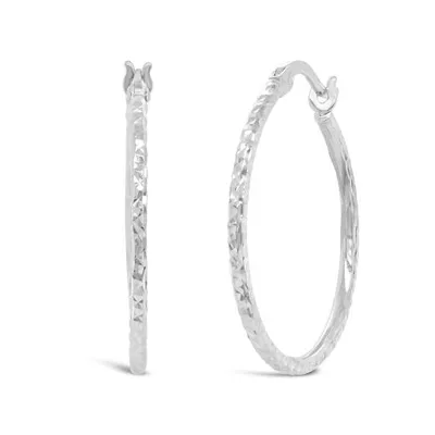 14K White Gold 1.5mm x 20mm Diamond Cut Polished Hoops