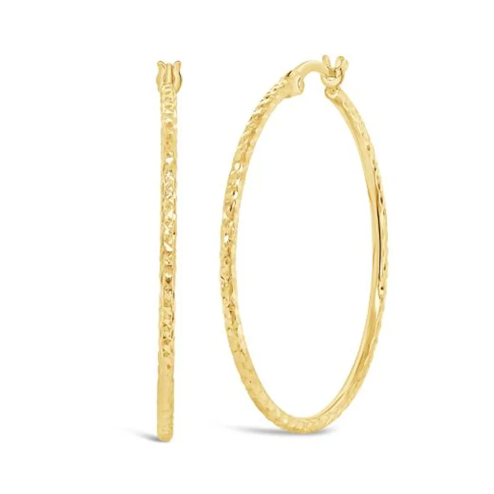 14K Yellow Gold 1.5mm x 30mm Diamond Cut Round Tube Hoops