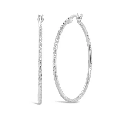 14K White Gold 1.5mm x 30mm Diamond Cut Polished Hoops