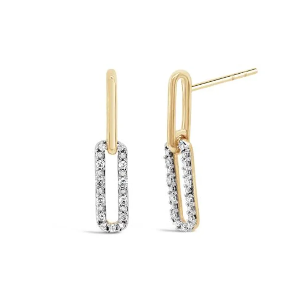 10K Yellow Gold 0.10CTW Diamond Paperclip Earrings