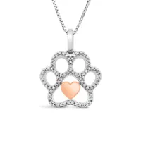 Sterling Silver & 10K Rose Gold 0.03CTW Paw with Heart Pendant