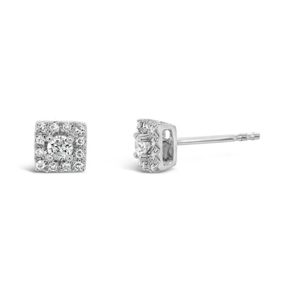 10K White Gold 0.25CTW Diamond Square Shape Bouquet Earrings