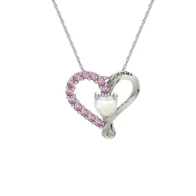 Sterling Silver Created Opal & Created Pink Sapphire Heart Pendant