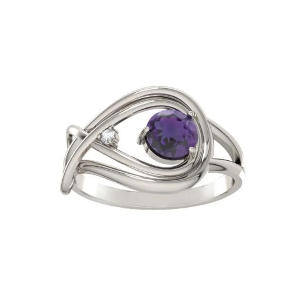 Sterling Silver Amethyst & Diamond Ring