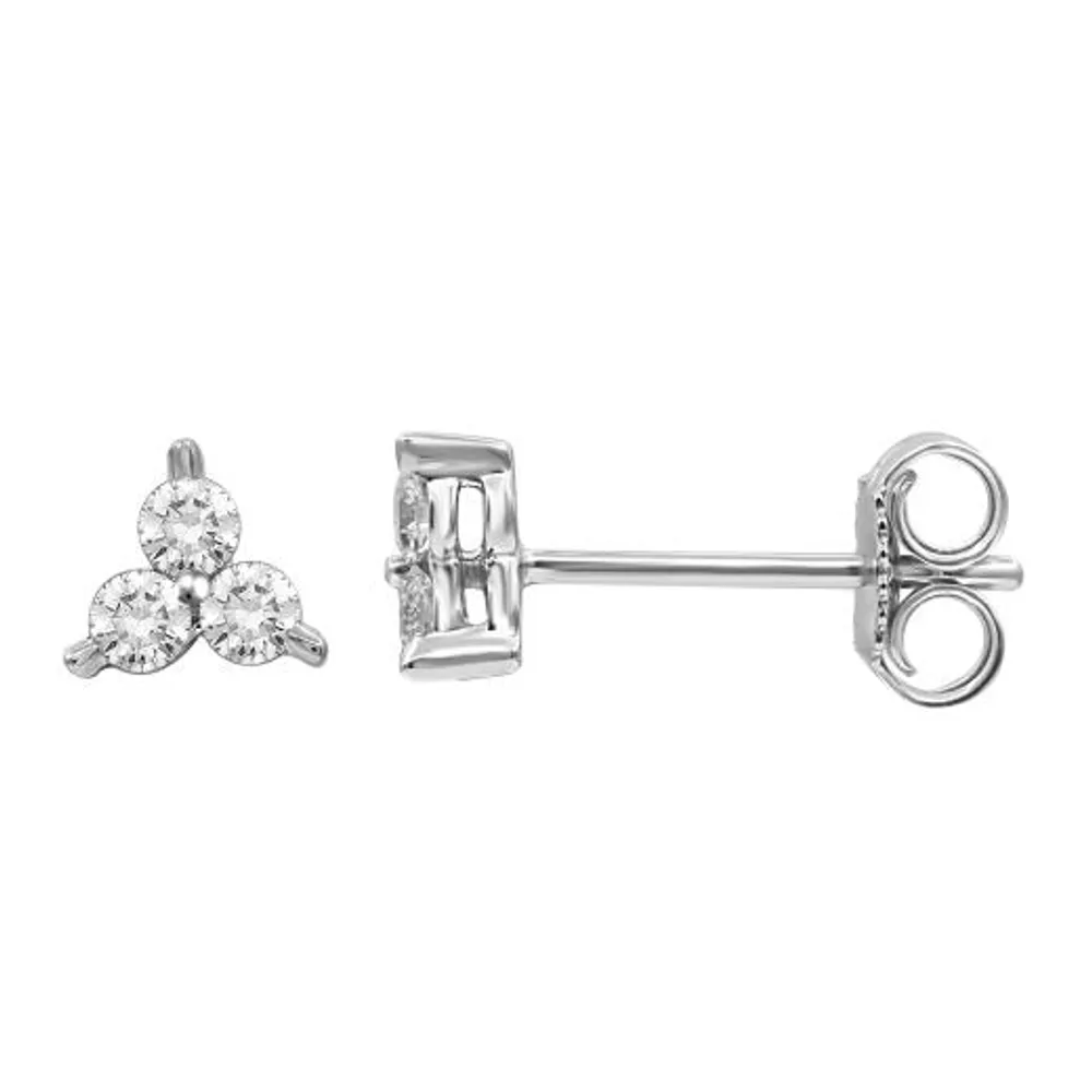 10K White Gold 0.20CTW Diamond Three Stone Stud Earrings