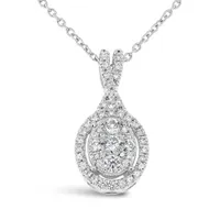 10K White Gold 0.50CTW Diamond Oval Shape Bouquet Pendant