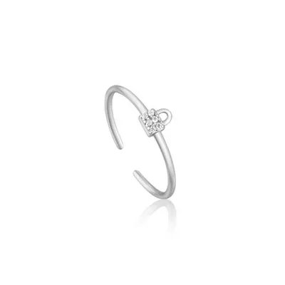 Ania Haie Silver Padlock Sparkle Adjustable Ring