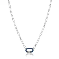 Ania Haie Navy Blue Enamel Carabiner Silver Necklace