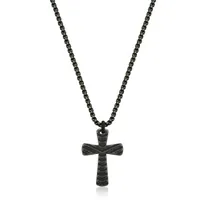 SteelX Stainless Steel 24" Antique Black Textured Cross Necklace