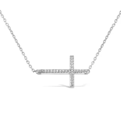 Sterling Silver 0.09CTW Diamond Sideways Cross Necklace