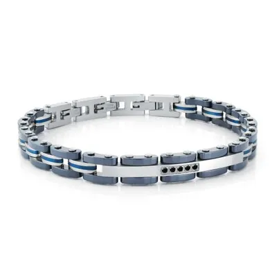 Stainless Steel 7.5+1" Cubic Zirconia Blue Bracelet