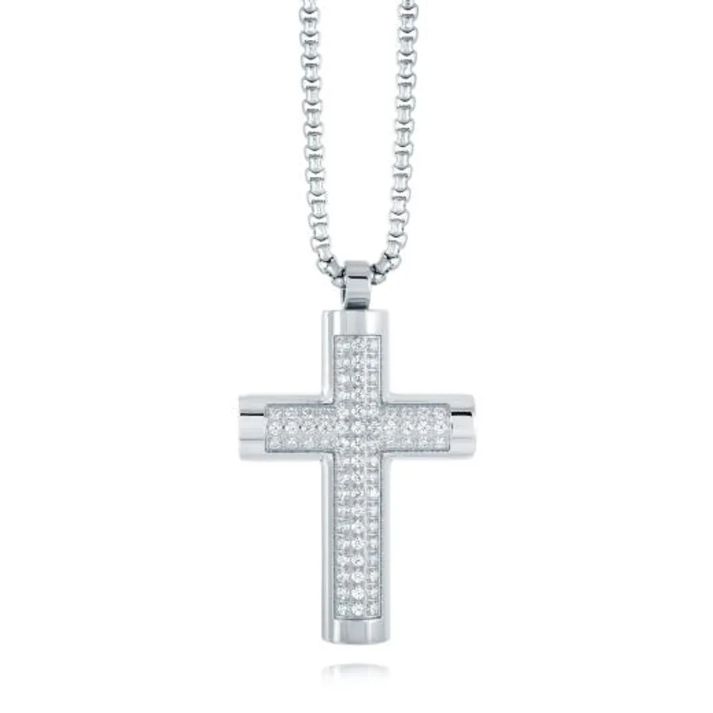 Stainless Steel 22" Cubic Zirconia Cross